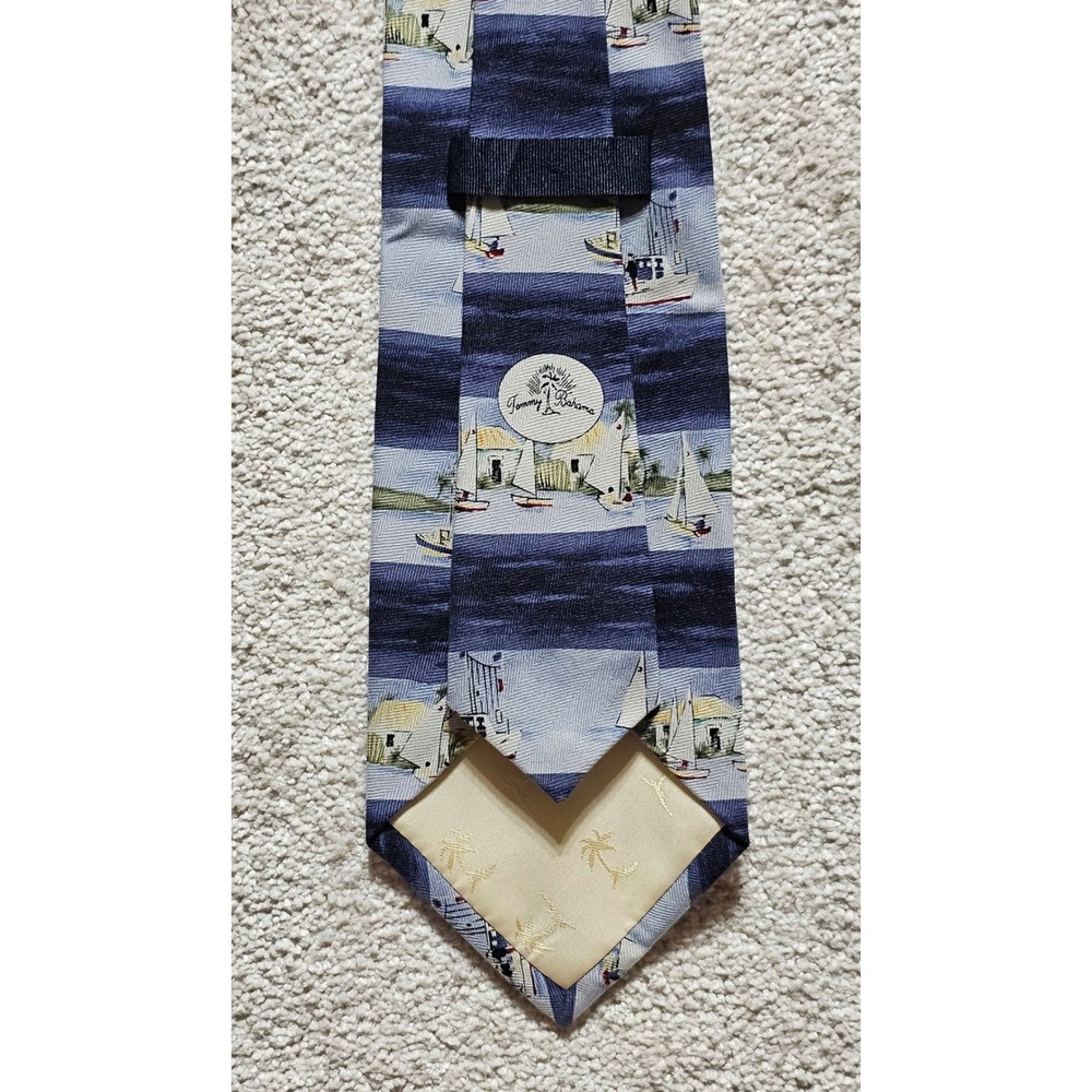 Tommy Bahama Mens Silk Necktie Nautical‎ Sailboat Beach Scene Blue